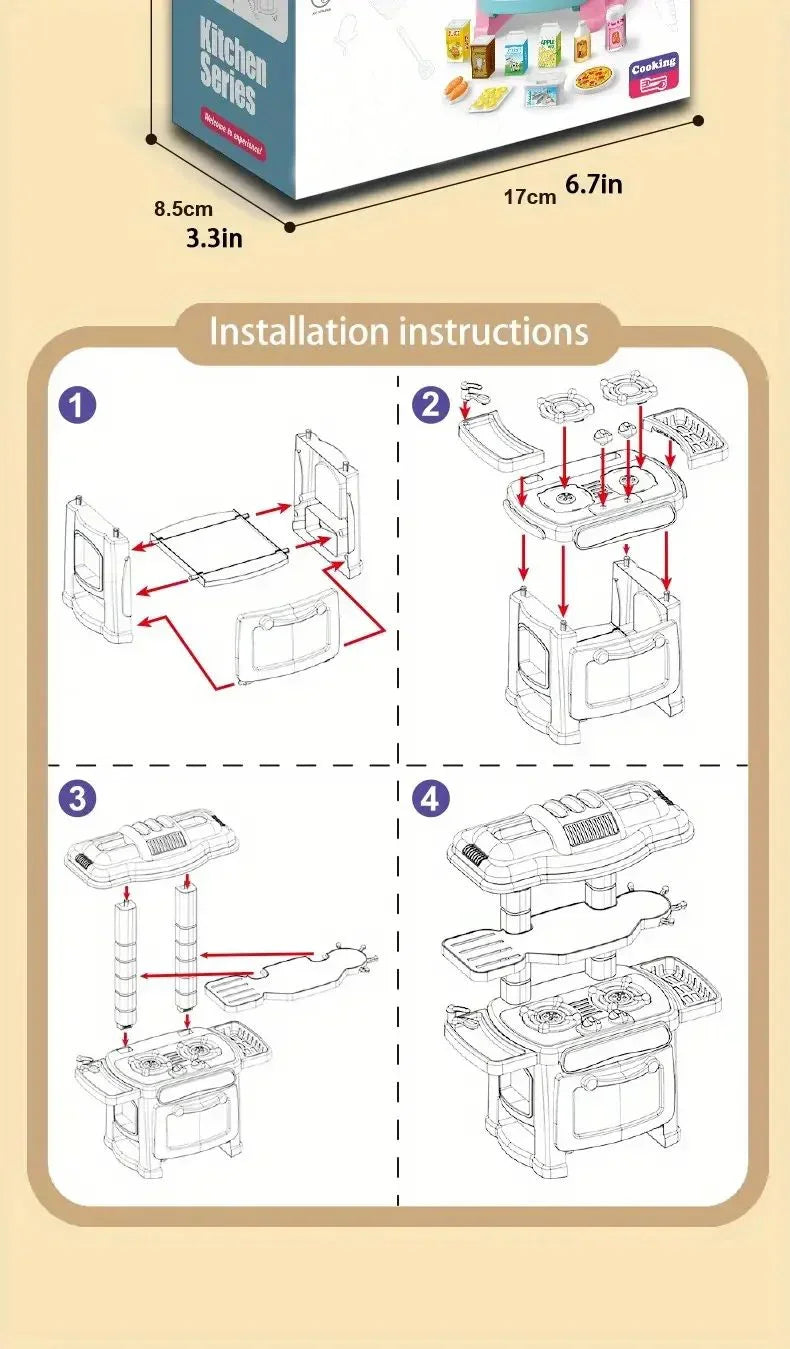 Mini Kitchen Counter Play Set DIY Simulated Cooking Food Tableware Play House Role Play Pretend Game Toy Gift Kid Boy Children