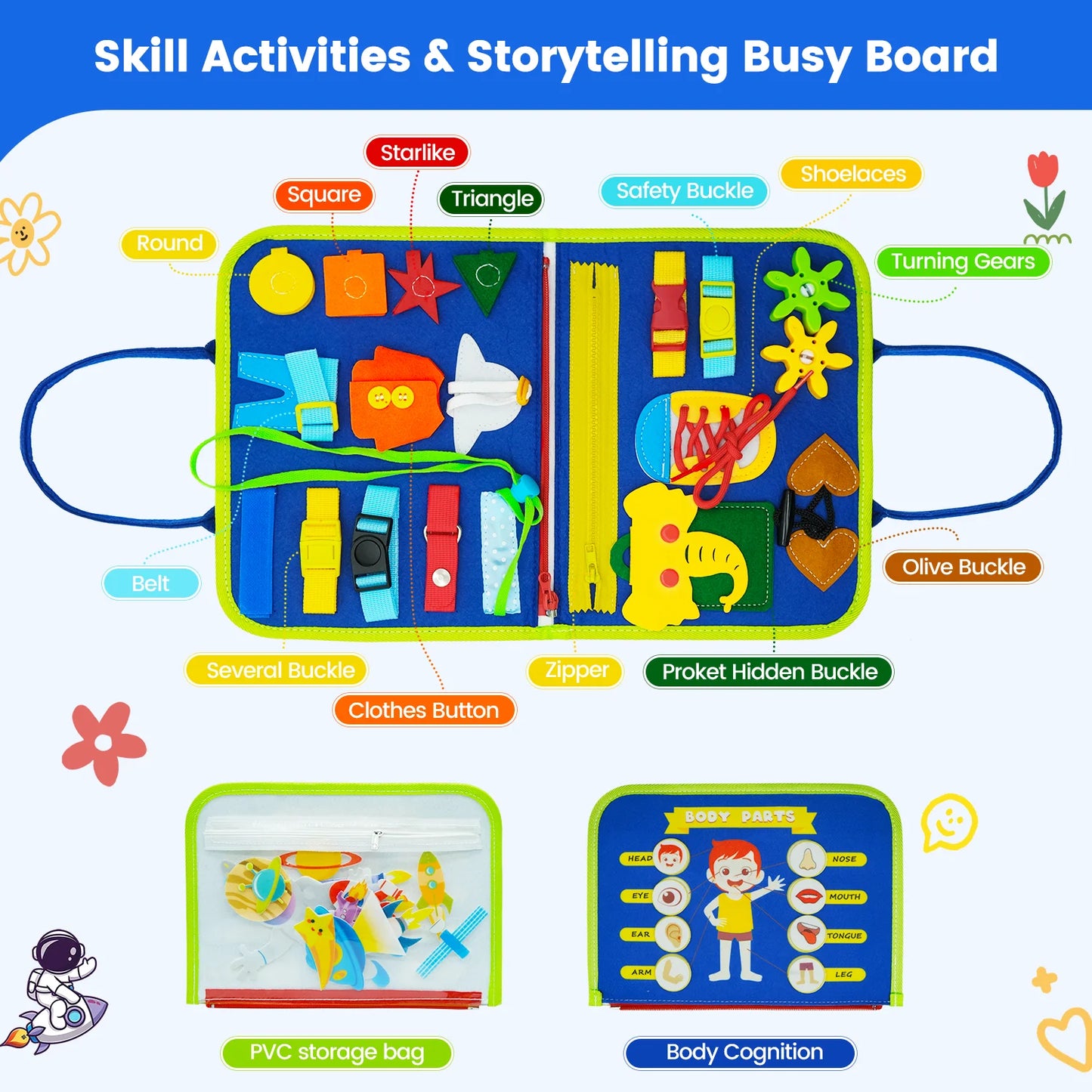 Toddler Busy Board Montessori Toy Preschool Learning Activities Sensory Toy Life Skill Learning Toy Fine Motor Skill Travel Gift