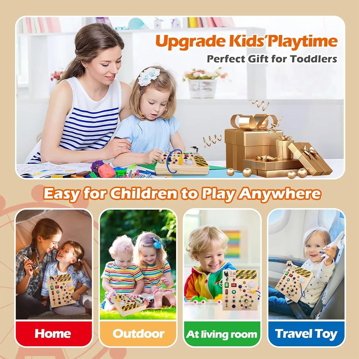 Montessori Toddler Toys Baby Wooden Busy Board Sensory Toys with Light Switch Control Board Fine Motor Activities Toys For Kids