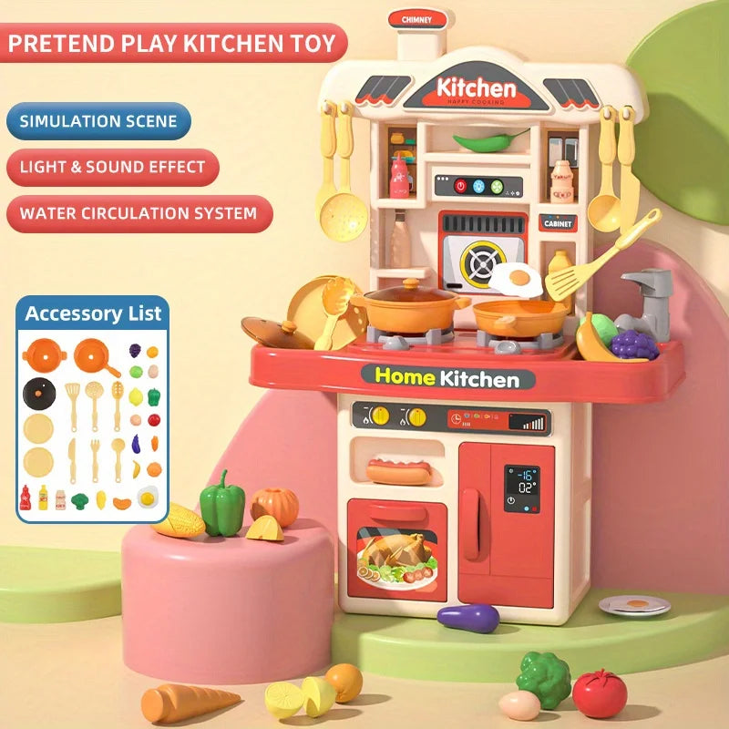 Realistic Pretend Play Cooking Toy for Kids, Chef Playset Kitchen Accessories, Lights & Sounds,for Toddles Girls Boys Ages 3+