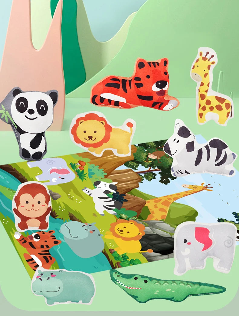 Baby Montessori Soft Car Toy with Map Game Mat Storage Bag Infant Cloth Book Cute Cartoon Sensory Training Toys Toddlers Gifts