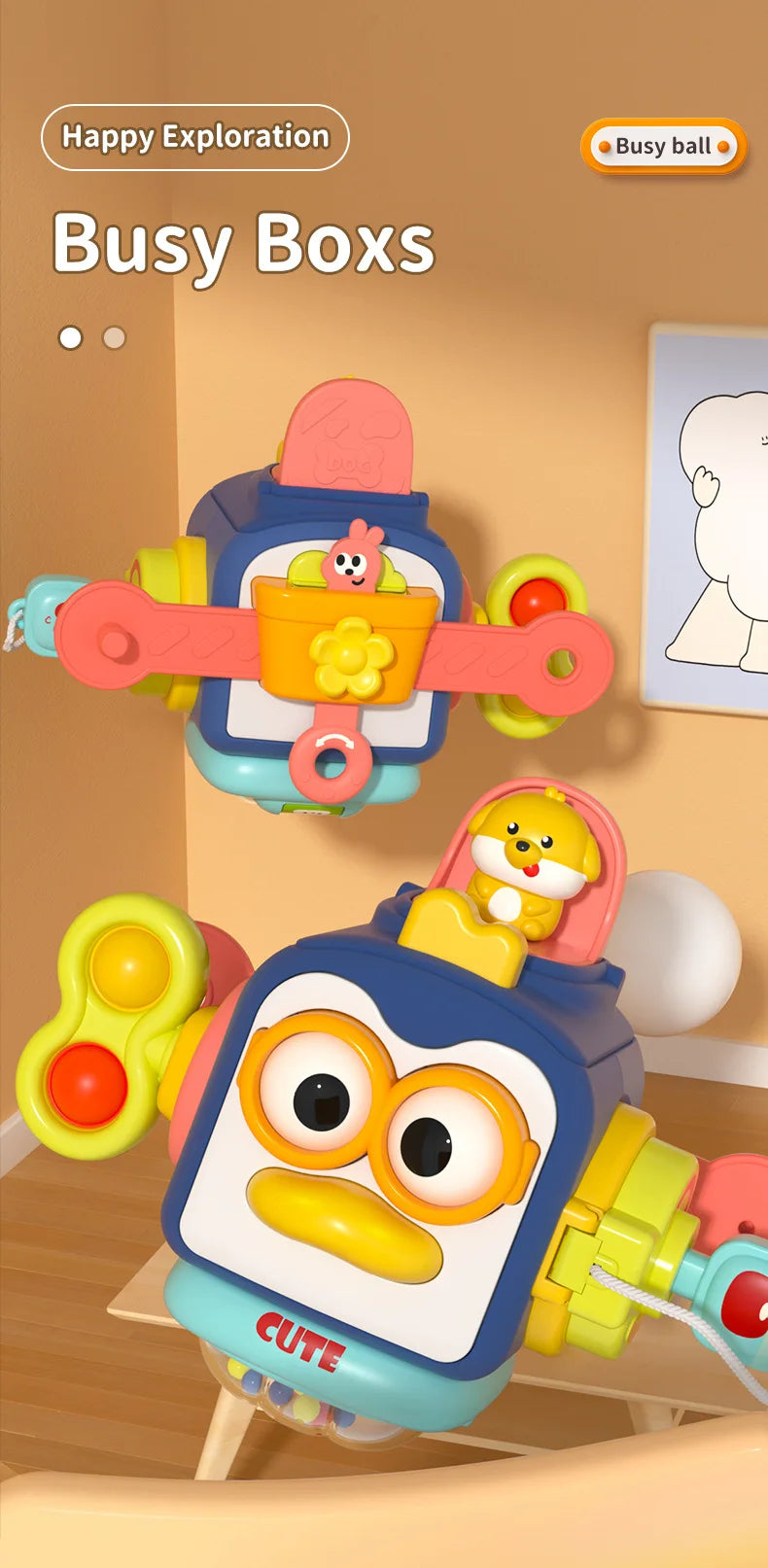 Baby Montessori Busy Board Sensory Busy Board Baby Practice Skills Activity Cube Early Educational Travel Toys For Toddlers 1-3