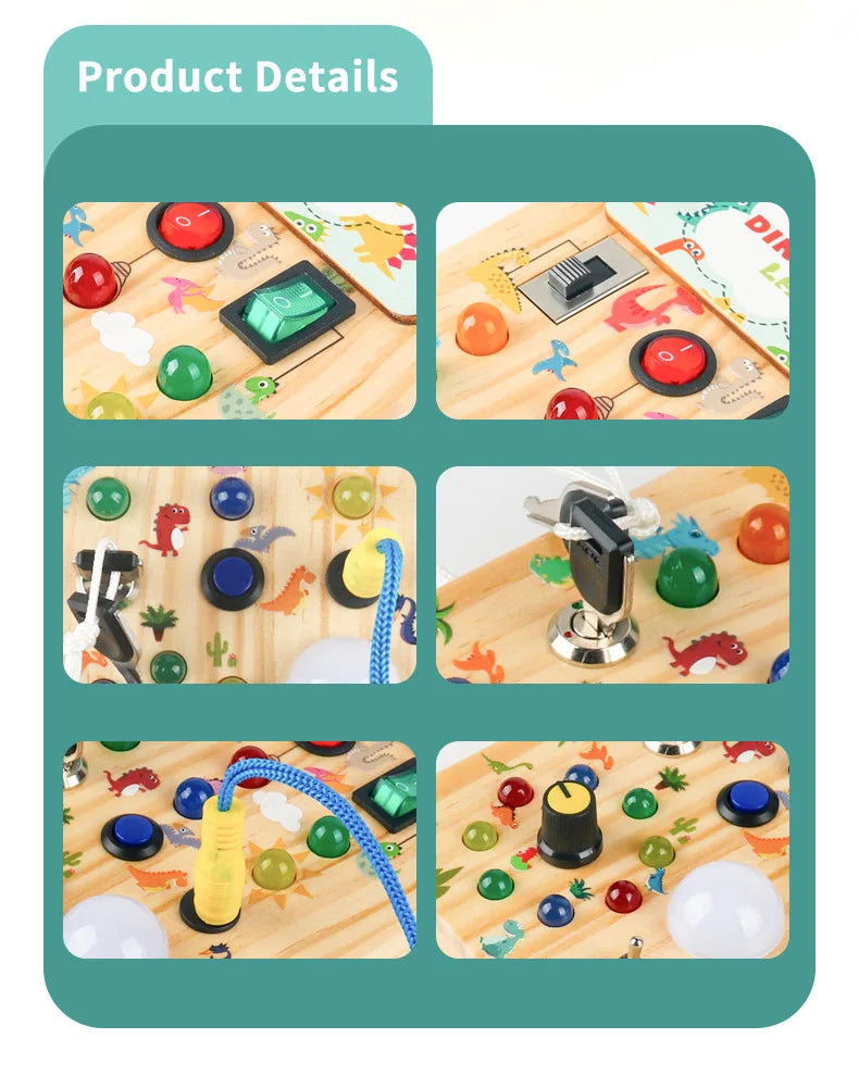 Montessori Toys Wooden Busy Board Switch Toys With Button LED Lights Sensory Travel Toys for Toddler Preschool Learning Activity