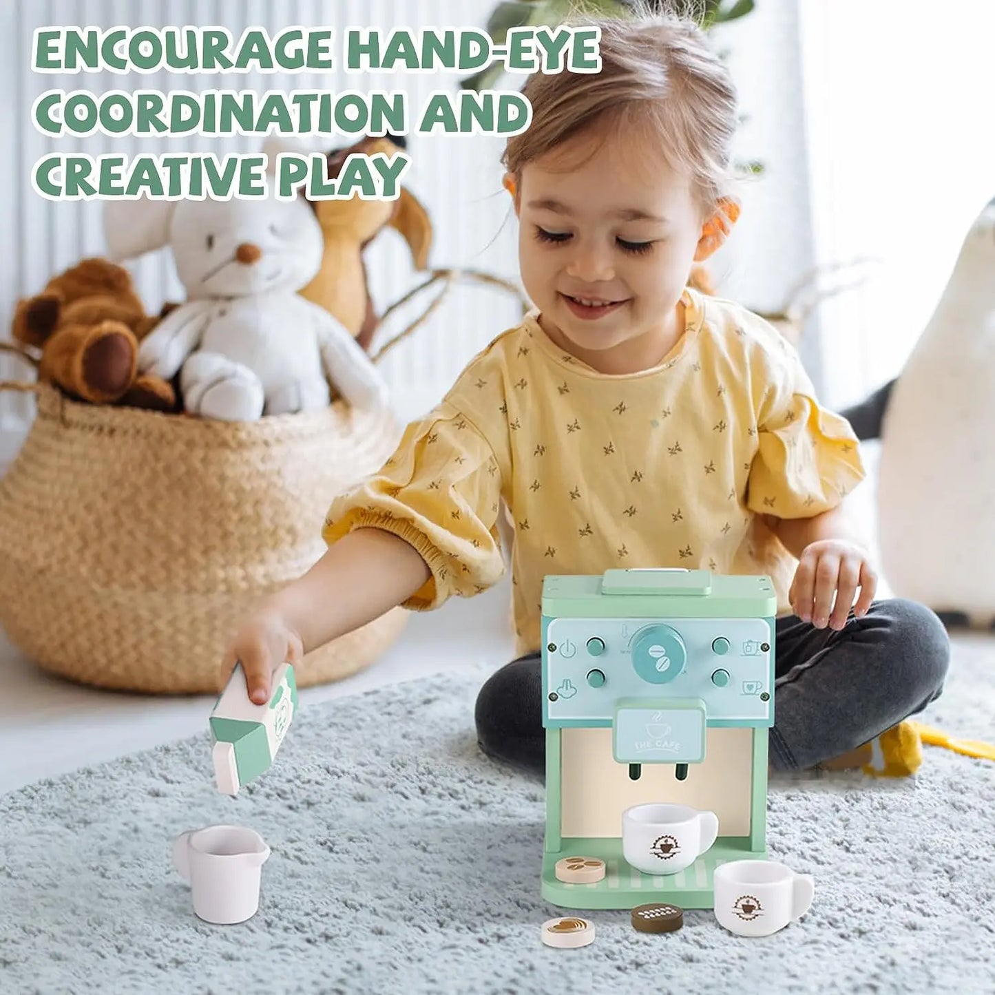 Wooden Playhous Simulation Kitchen Toys for Toddlers,Montessori Simulation Coffer Maker Accessories Kitchen Playset Toy