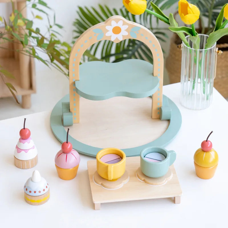Wooden Playhous Simulation Kitchen Toys for Toddlers,Montessori Simulation Coffer Maker Accessories Kitchen Playset Toy