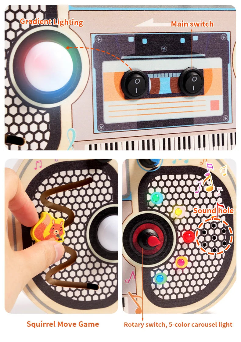 Montessori Toddler Toys Baby Wooden Busy Board Sensory Toys with Light Switch Control Board Fine Motor Activities Toys For Kids