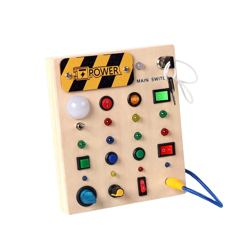 Montessori Toys Wooden Busy Board Switch Toys With Button LED Lights Sensory Travel Toys for Toddler Preschool Learning Activity