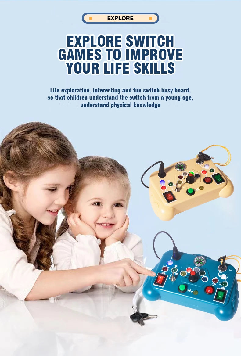 Busy Board Led Lights Switch Sensory Montessori Toys Portable Electric Puzzle Early Educational Puzzle Toy for Toddler Kids Gift