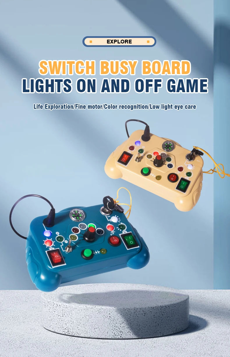 Busy Board Led Lights Switch Sensory Montessori Toys Portable Electric Puzzle Early Educational Puzzle Toy for Toddler Kids Gift