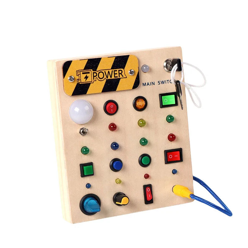 Montessori Toys Wooden Busy Board Switch Toys With Button LED Lights Sensory Travel Toys for Toddler Preschool Learning Activity