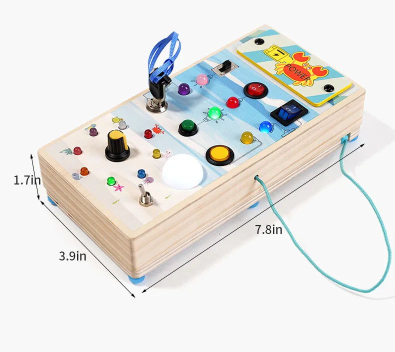 Children's Learning Early Learning Educational Wooden Toys Simulation Steering Wheel Unlocking LED Switch Busy Board