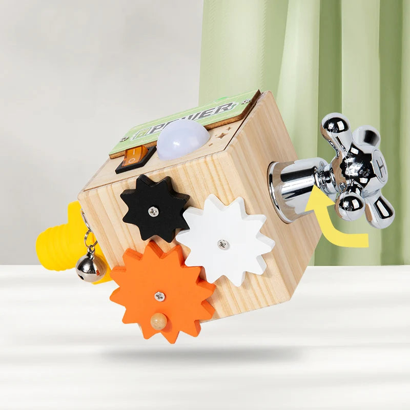 Montessori Toys Wooden Busy Board Switch Toys With Button LED Lights Sensory Travel Toys for Toddler Preschool Learning Activity