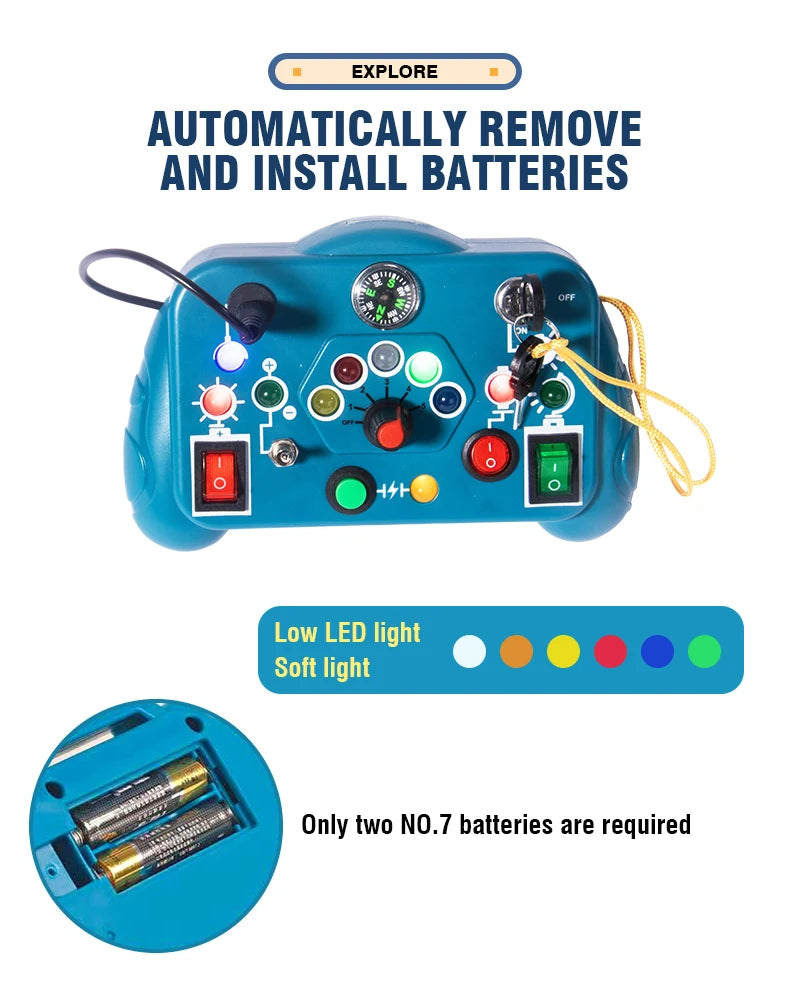 Busy Board Led Lights Switch Sensory Montessori Toys Portable Electric Puzzle Early Educational Puzzle Toy for Toddler Kids Gift