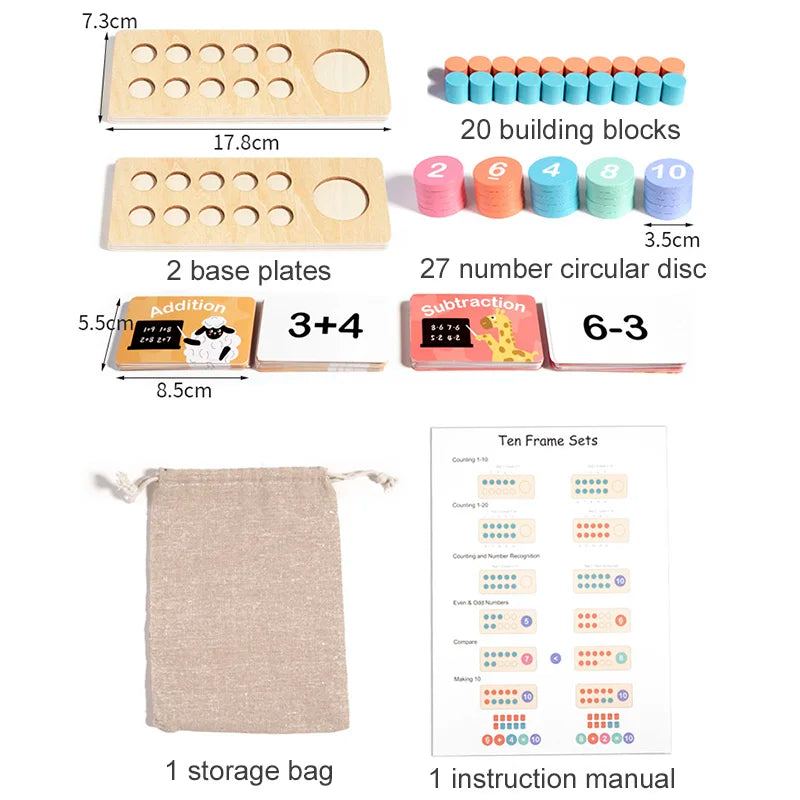 Children's Wooden Number Board Cognitive Matching Addition Subtraction Operation Montessori Logical Thinking Training Math Toys
