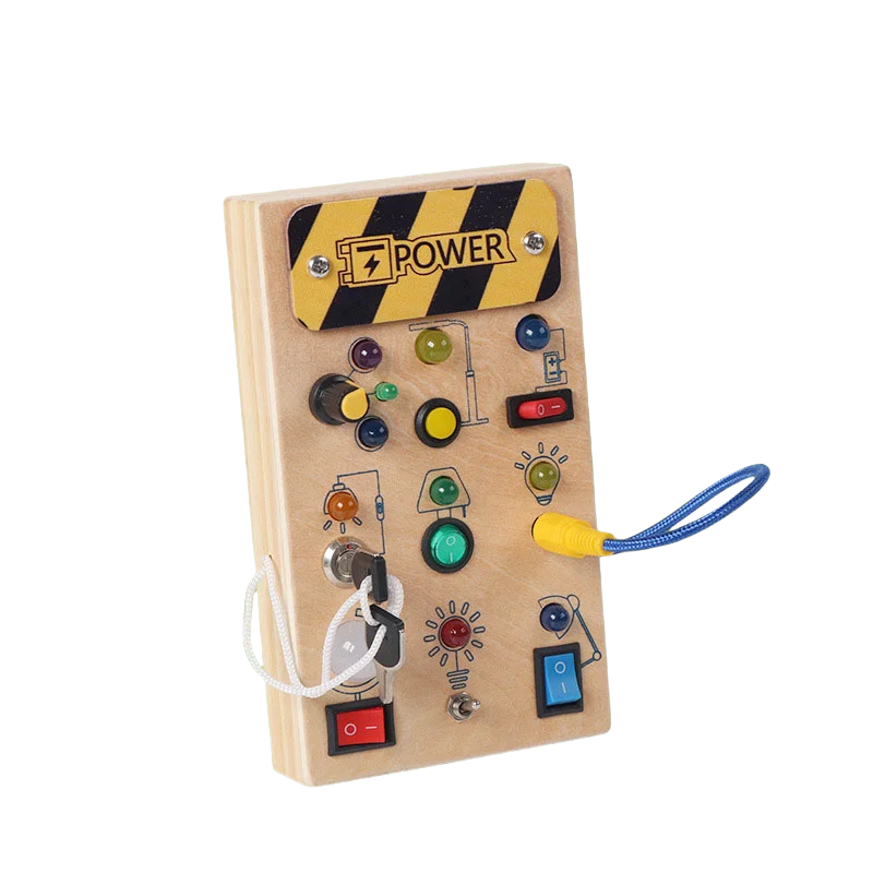 Montessori Toys Wooden Busy Board Switch Toys With Button LED Lights Sensory Travel Toys for Toddler Preschool Learning Activity