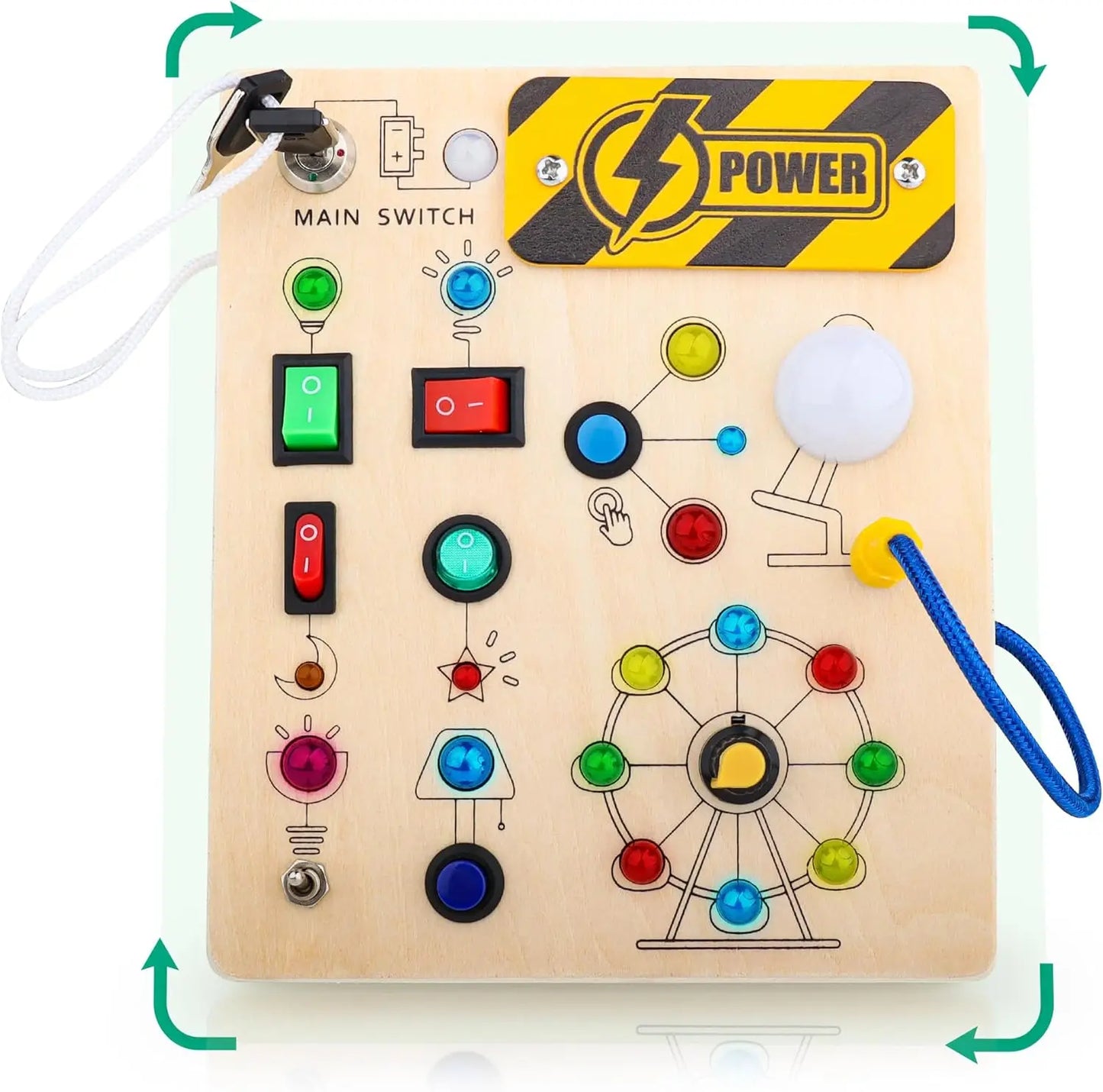 Montessori Toys Wooden Busy Board Switch Toys With Button LED Lights Sensory Travel Toys for Toddler Preschool Learning Activity