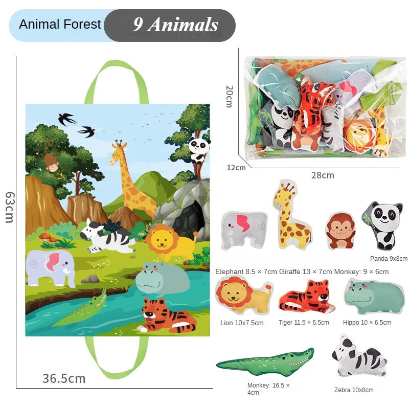 Baby Montessori Soft Car Toy with Map Game Mat Storage Bag Infant Cloth Book Cute Cartoon Sensory Training Toys Toddlers Gifts