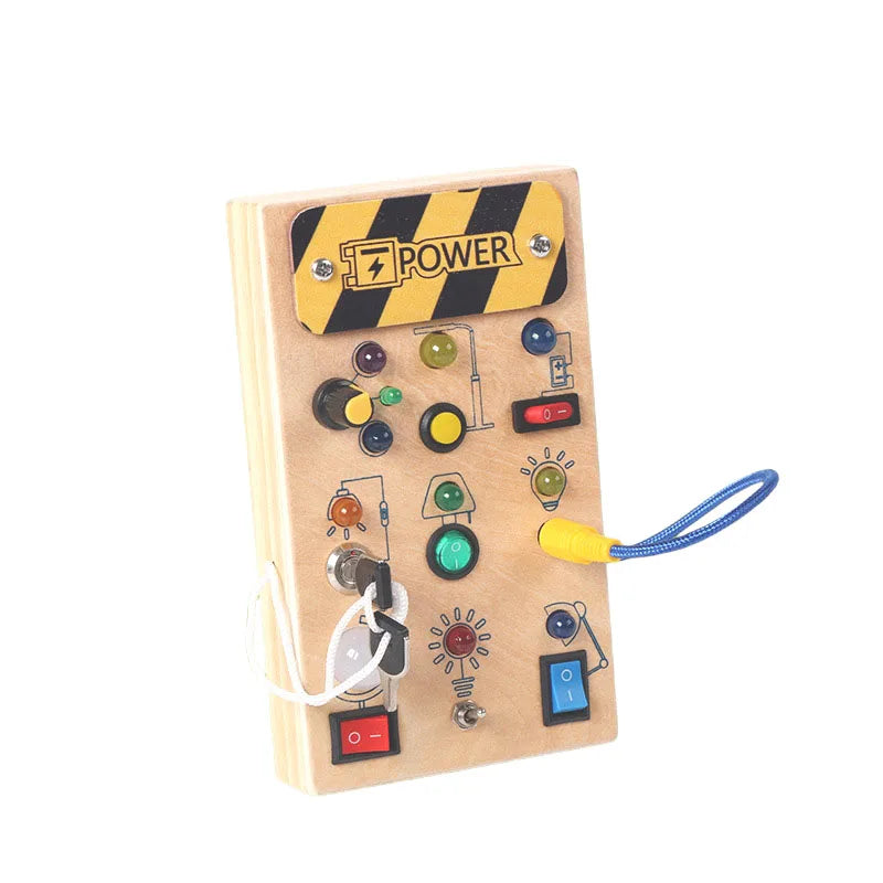 Montessori Toys Wooden Busy Board Switch Toys With Button LED Lights Sensory Travel Toys for Toddler Preschool Learning Activity