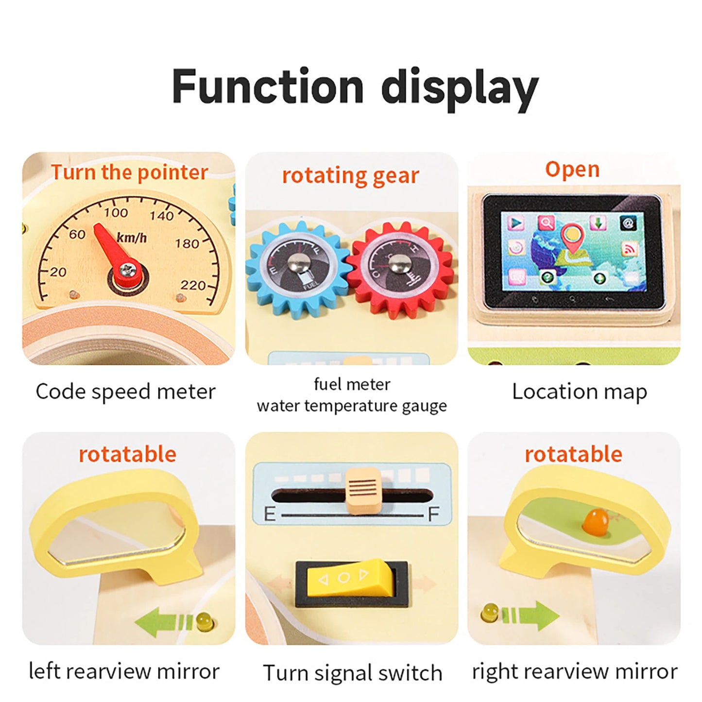 Children's Learning Early Learning Educational Wooden Toys Simulation Steering Wheel Unlocking LED Switch Busy Board