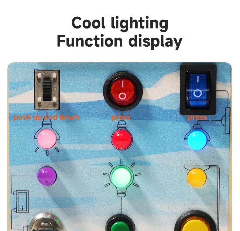 Children's Learning Early Learning Educational Wooden Toys Simulation Steering Wheel Unlocking LED Switch Busy Board
