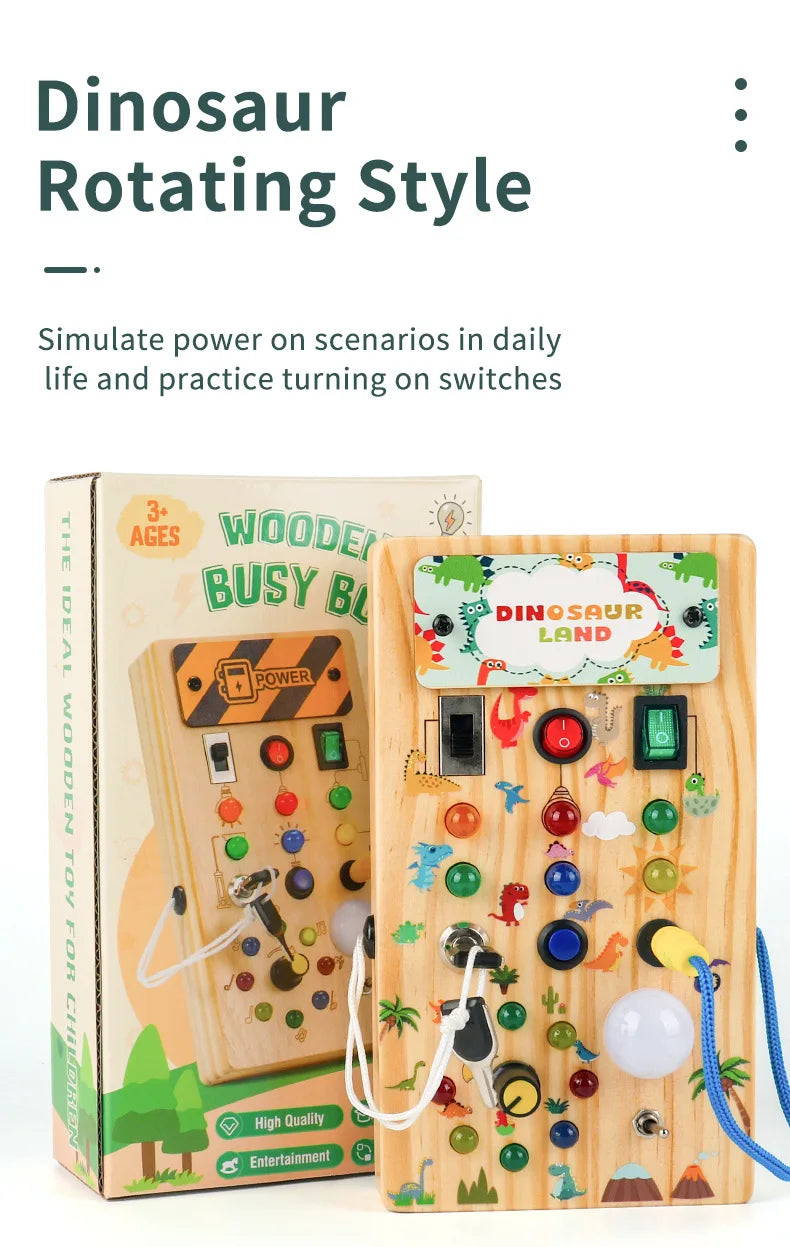Montessori Toys Wooden Busy Board Switch Toys With Button LED Lights Sensory Travel Toys for Toddler Preschool Learning Activity