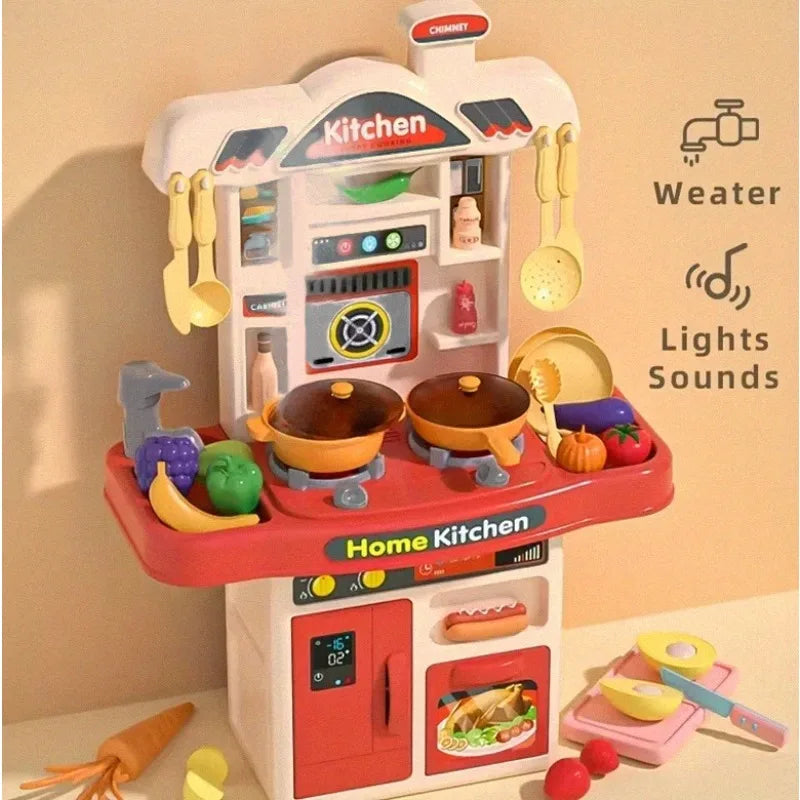 Realistic Pretend Play Cooking Toy for Kids, Chef Playset Kitchen Accessories, Lights & Sounds,for Toddles Girls Boys Ages 3+