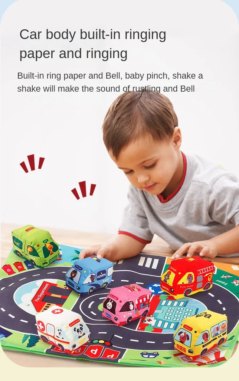 Baby Montessori Soft Car Toy with Map Game Mat Storage Bag Infant Cloth Book Cute Cartoon Sensory Training Toys Toddlers Gifts