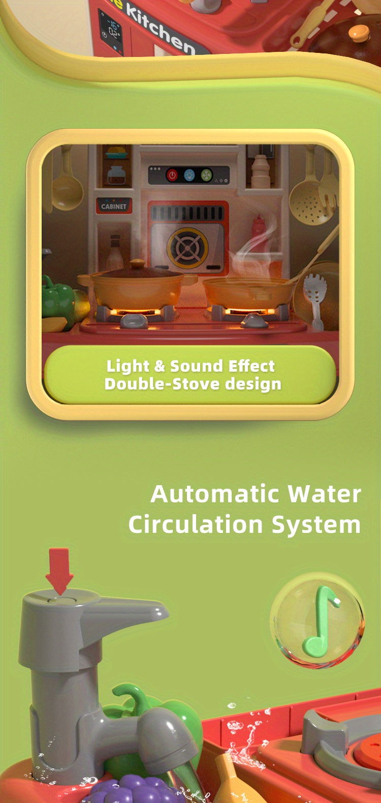 Realistic Pretend Play Cooking Toy for Kids, Chef Playset Kitchen Accessories, Lights & Sounds,for Toddles Girls Boys Ages 3+