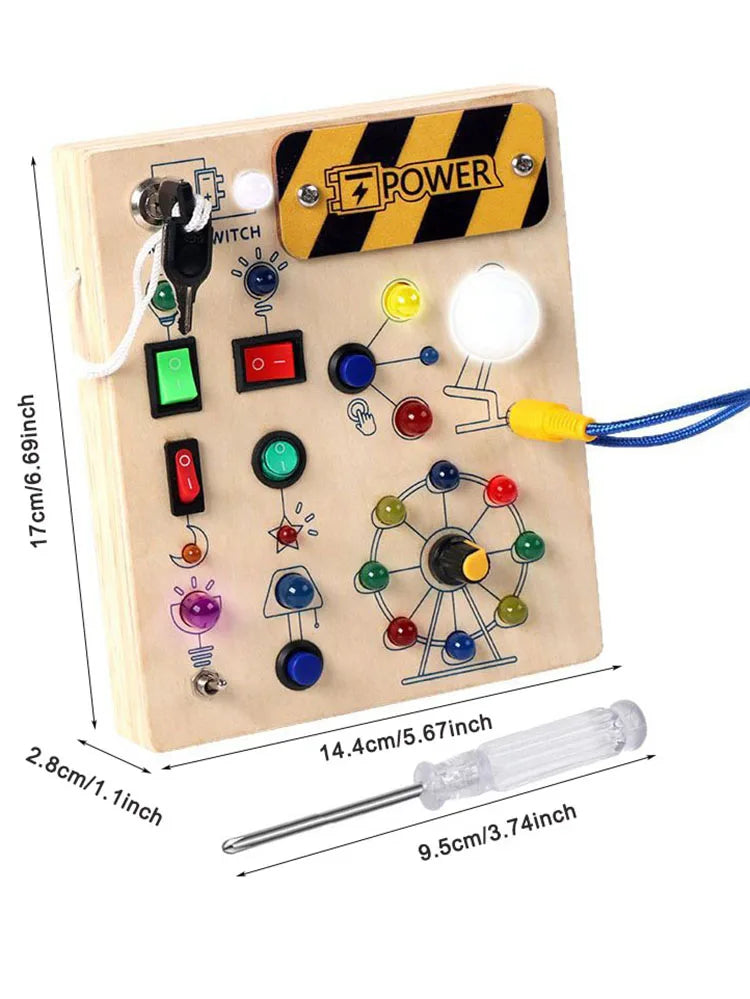 Montessori Toys Wooden Busy Board Switch Toys With Button LED Lights Sensory Travel Toys for Toddler Preschool Learning Activity