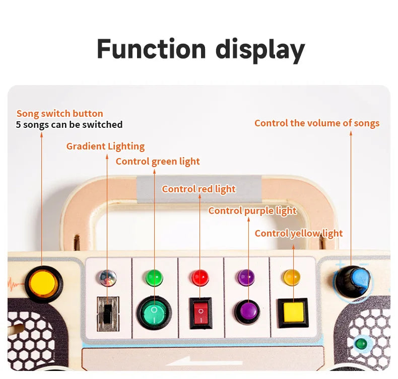 Montessori Toddler Toys Baby Wooden Busy Board Sensory Toys with Light Switch Control Board Fine Motor Activities Toys For Kids